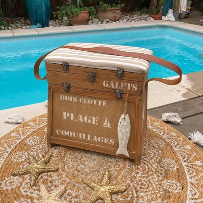 Vente avec paiement en ligne: Tabouret Coffre Bois Vintage Déco Marine