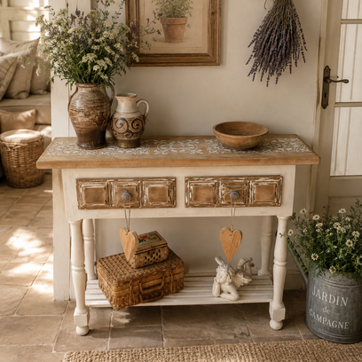 Vente avec paiement en ligne: Console d'entrée vintage blanche carreaux de ciment