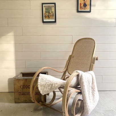 Vente avec paiement en ligne: Rocking Chair style Thonet Cannage Bois Cérusé