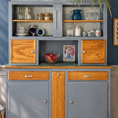 Vente avec paiement en ligne: Buffet Mado Vintage 1950 Restauré Bleu-Gris Crème