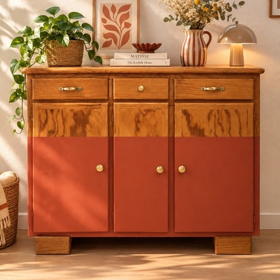 Vente avec paiement en ligne: Buffet Mado vintage restauré bois terracotta bicolore