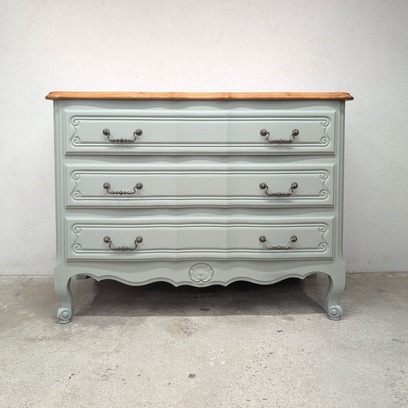 Vente avec paiement en ligne: Commode vintage merisier peinte Bellwood 3 tiroirs